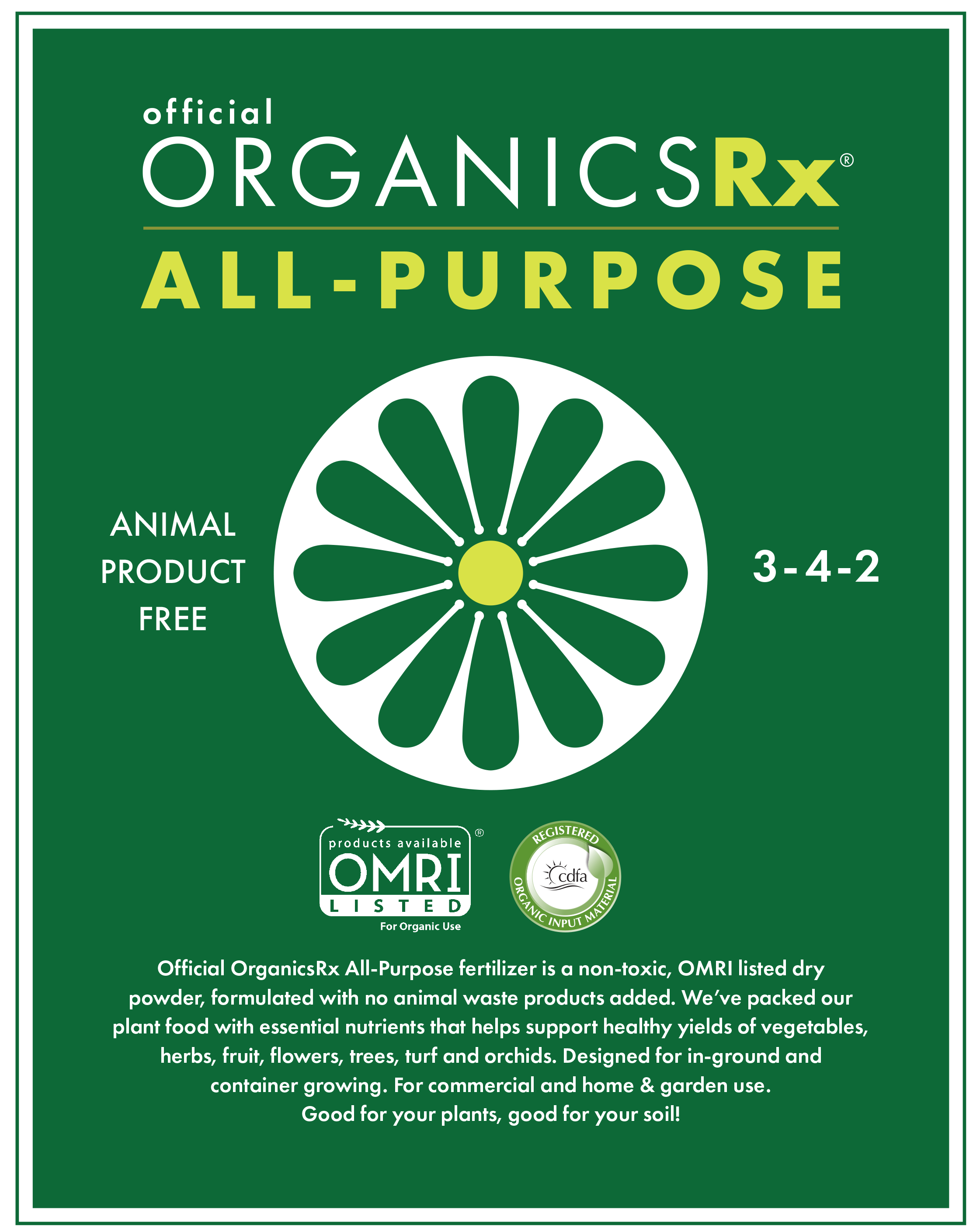 All Purpose plant based fertilizer label