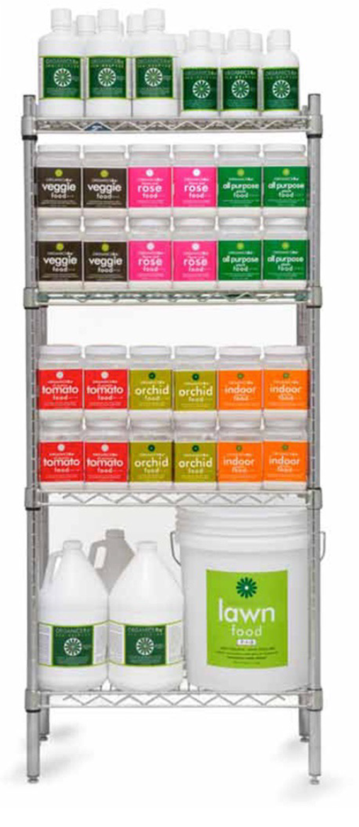 Image of Official Organics products on a retail cart.